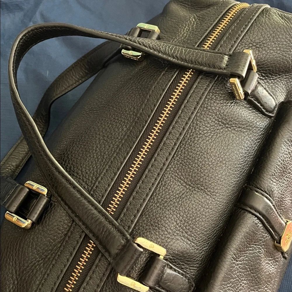 Tory Burch Black Pebbled Leather Crossbody And Satchel with Gold Hardware